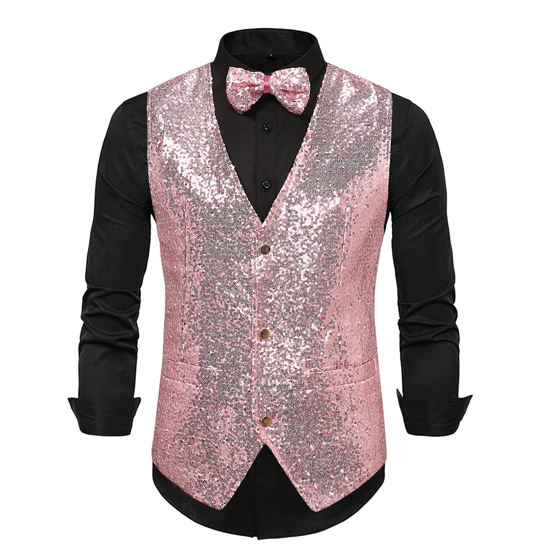 Men's Glamorous Sequin Vest with Stylish Bow Tie Lisslune