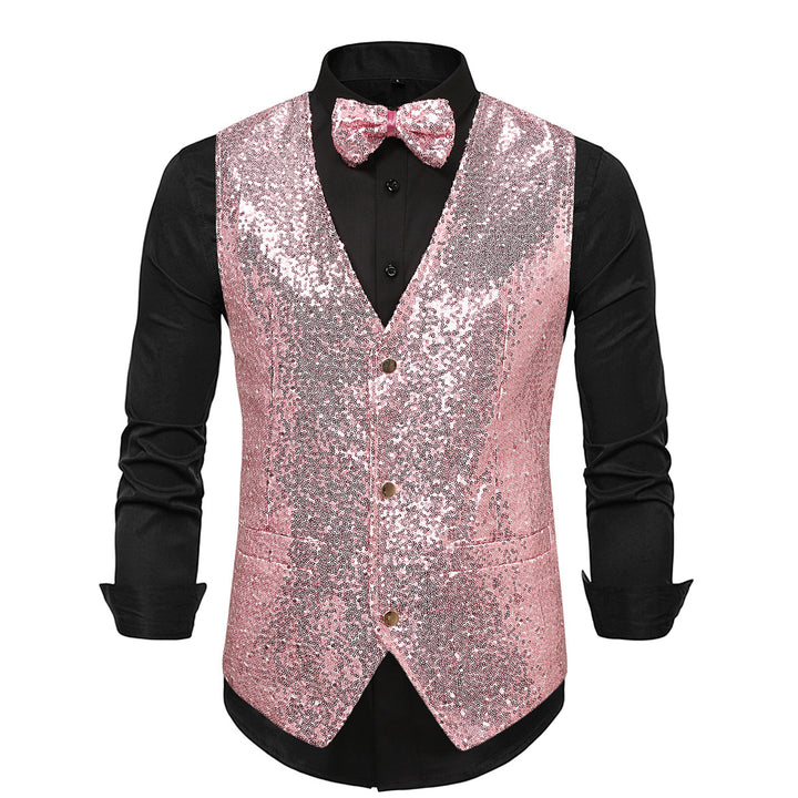 Men's Glamorous Sequin Vest with Stylish Bow Tie Lisslune