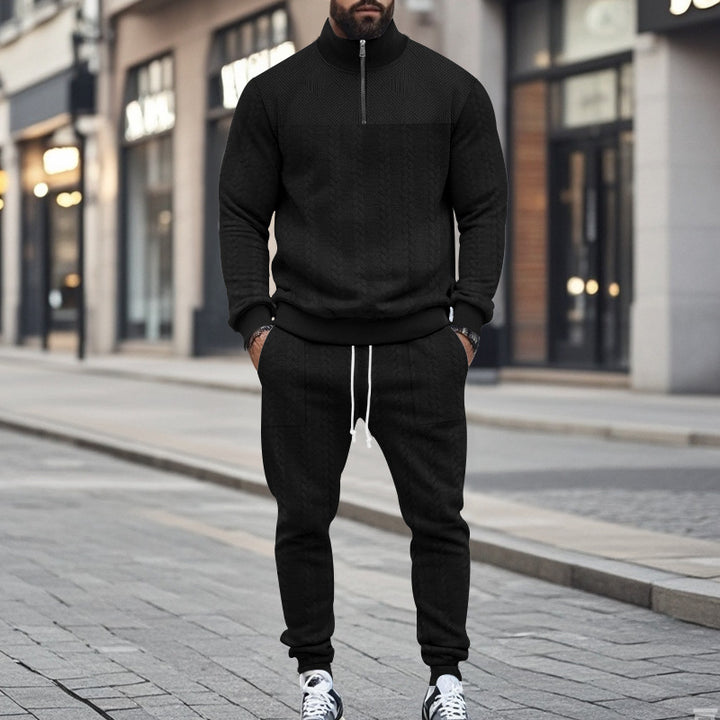 Men's sporty knit set with modern stand-up collar and zipper Lisslune