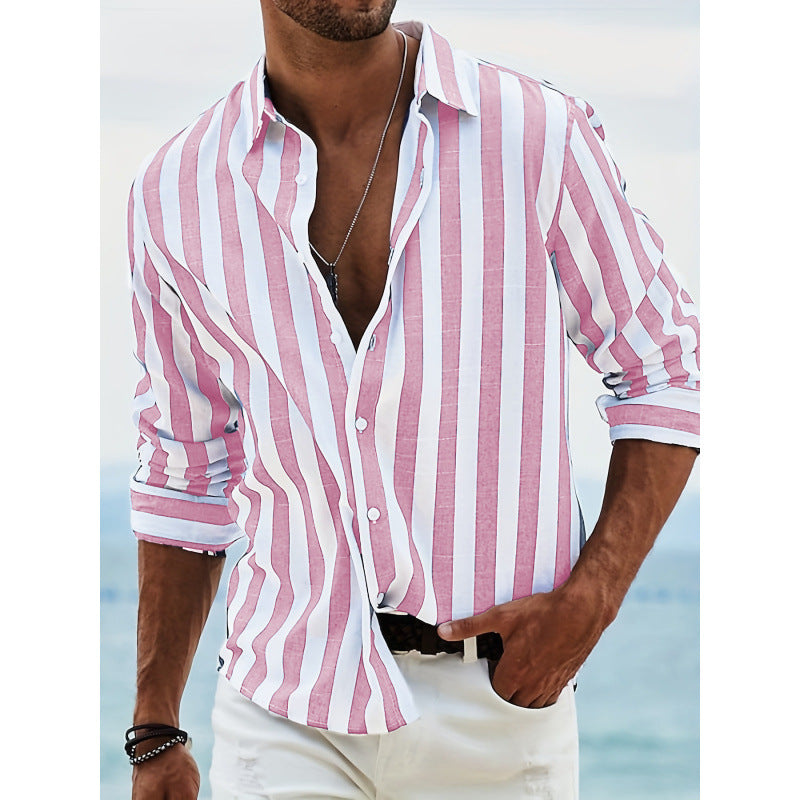 Men's striped long sleeve shirt made of lightweight linen Lisslune
