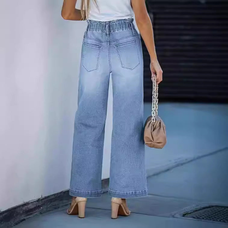 Women's High-Waisted Jeans with Wide Leg Lisslune