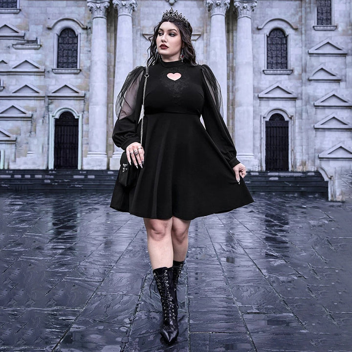 Women's playful dress with heart-shaped neckline and transparent puff sleeves Lune London