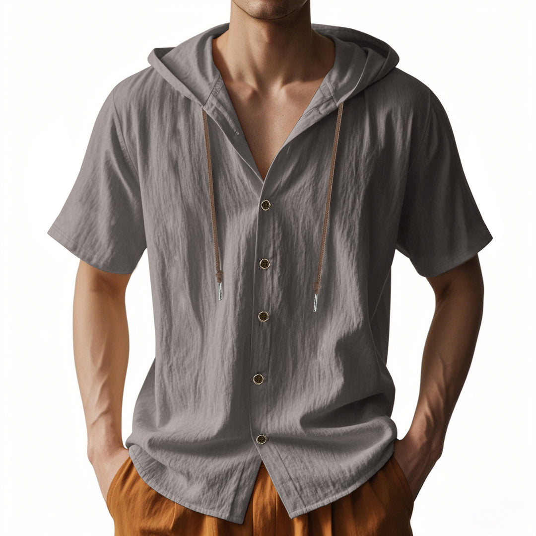 Men's casual short sleeve shirt with hood and button details Lisslune