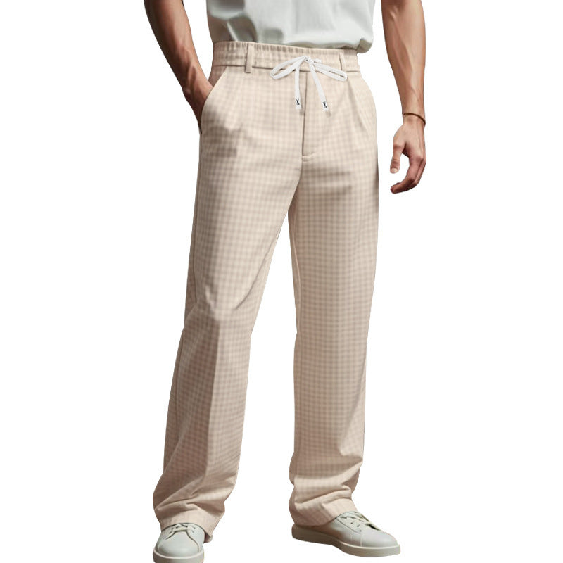 Men's Checkered Casual Pants with Elastic Waistband and Practical Pockets Lisslune
