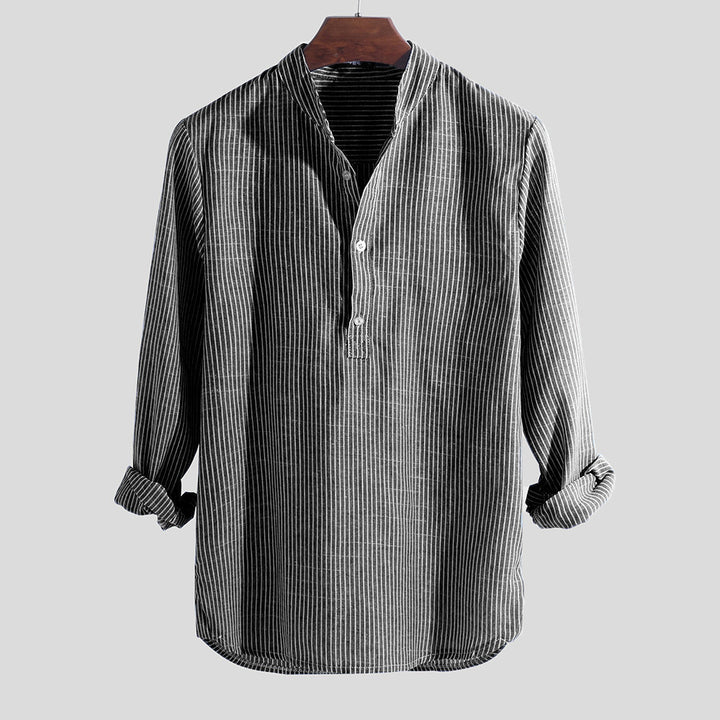 Men's long-sleeve shirt with elegant stripes and fashionable button design Lisslune