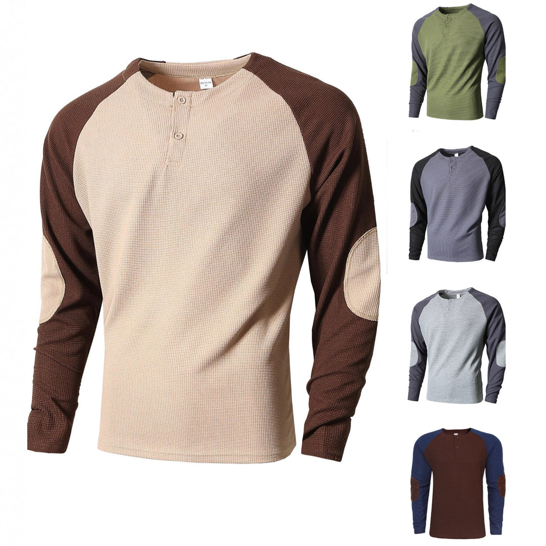 Men's long sleeve shirt with fashionable Henley neckline and textured sleeves Lisslune