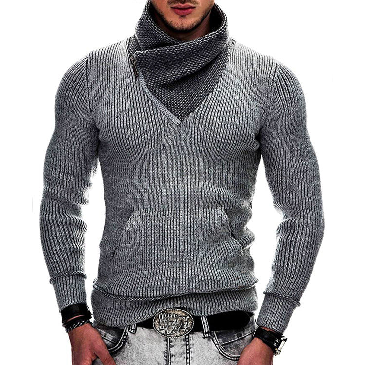 Men's Long Sleeve Hoodie with Asymmetric Zipper and Textured Knit Design Lisslune