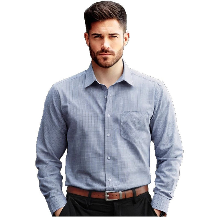 Men's Checkered Long Sleeve Shirt with Chest Pocket Lisslune