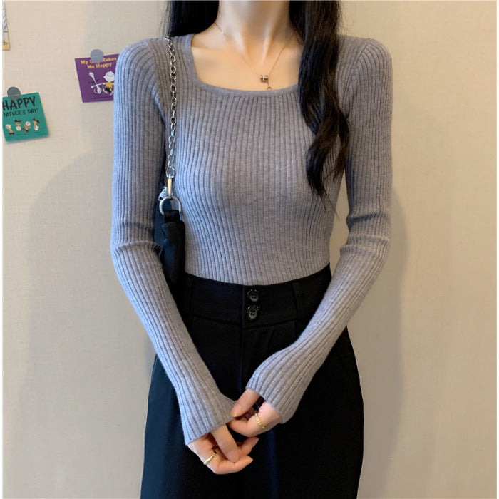 Women's Long Sleeve Ribbed Top with a Figure-Hugging Cut and Modern Cuffs