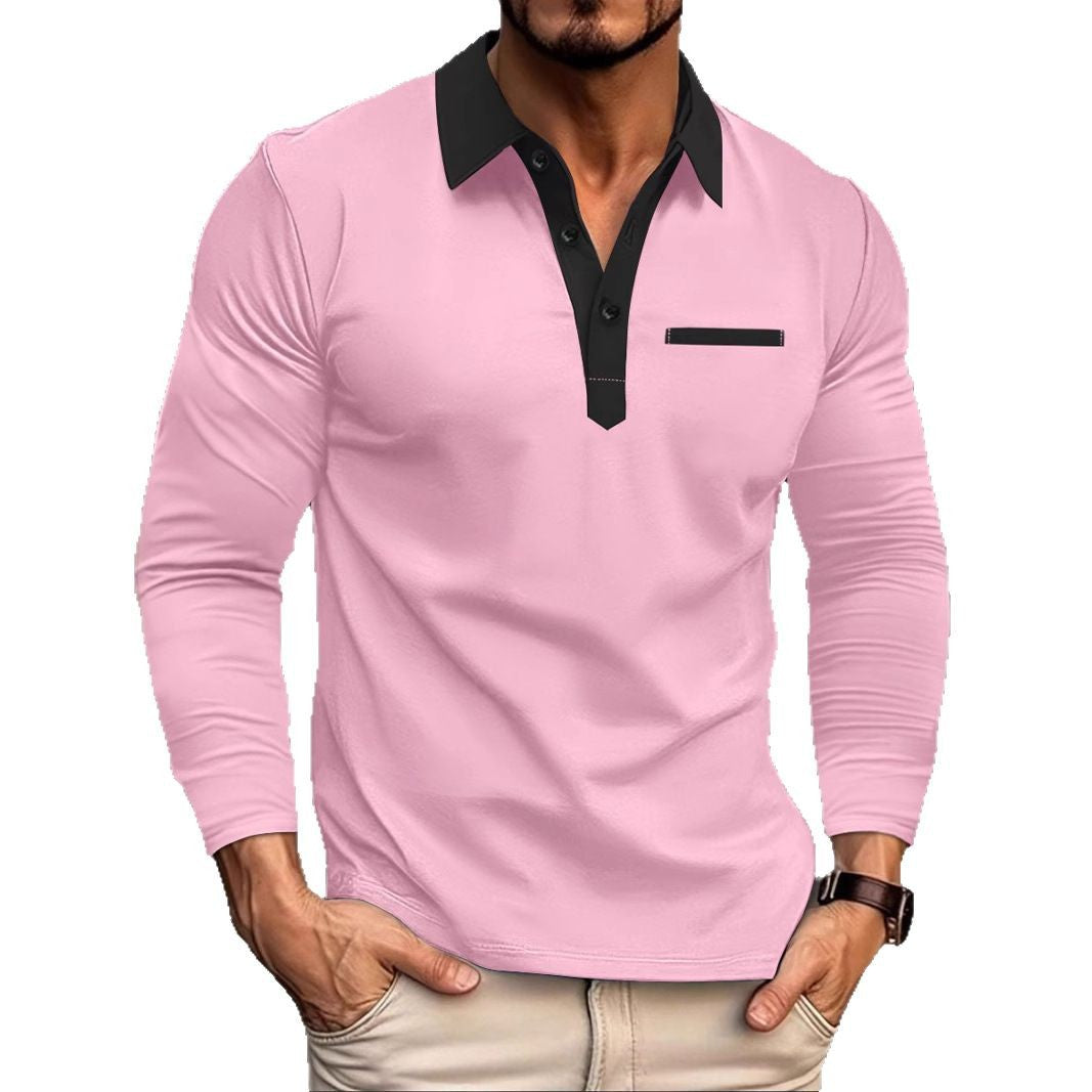 Men's long sleeve polo shirt with contrasting collar and modern chest pocket Lisslune