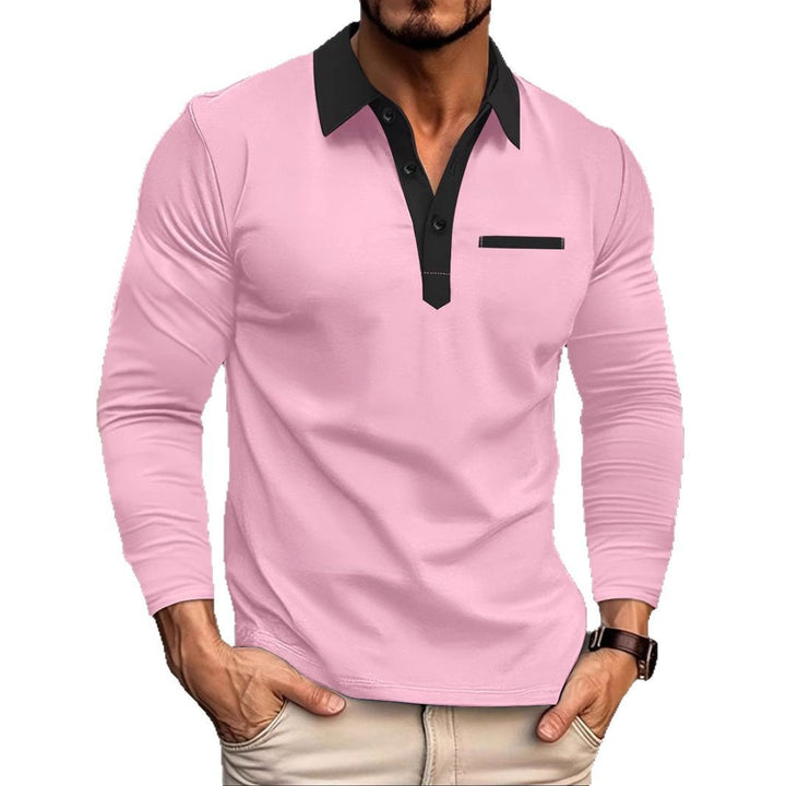 Men's long sleeve polo shirt with contrasting collar and modern chest pocket Lisslune