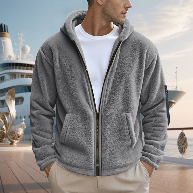 Men's fleece jacket with hood and practical pockets Lisslune