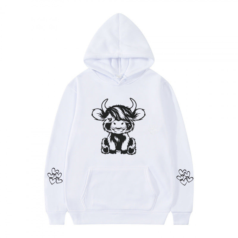 Women's hooded sweatshirt with charming cow motif and practical kangaroo pockets Lisslune