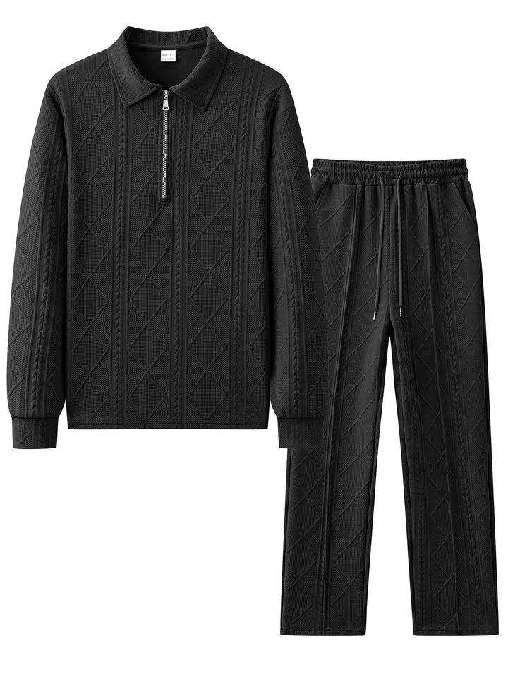 Men's comfortable leisure suit with zipper and ribbed texture Lisslune