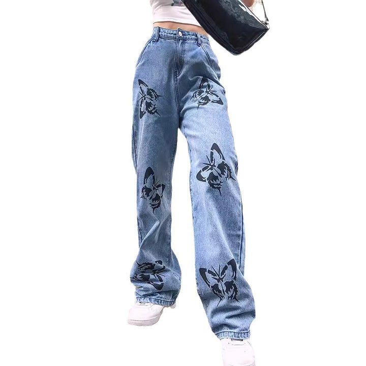 Damen weite Jeans mit auffälligem Schmetterlingsdruck Lisslune