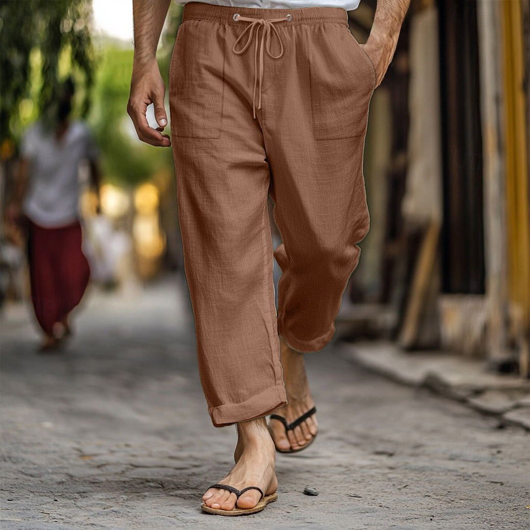 Men's airy linen pants with elastic drawstring and practical side pockets Lisslune