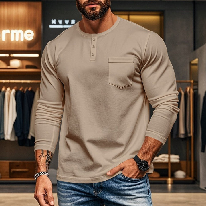 Men's long sleeve shirt with button placket and chest pocket Lisslune