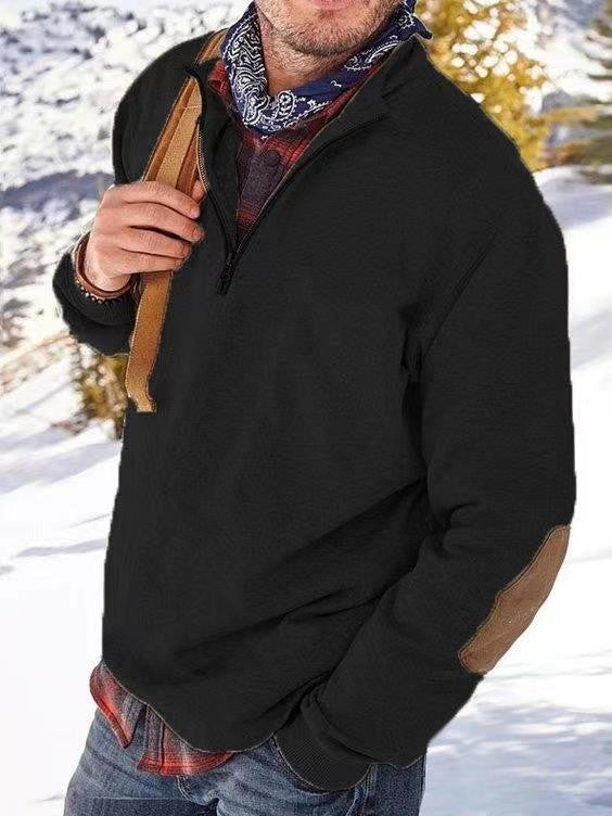Men's fleece pullover with practical zip opening and stylish leather accents Lisslune
