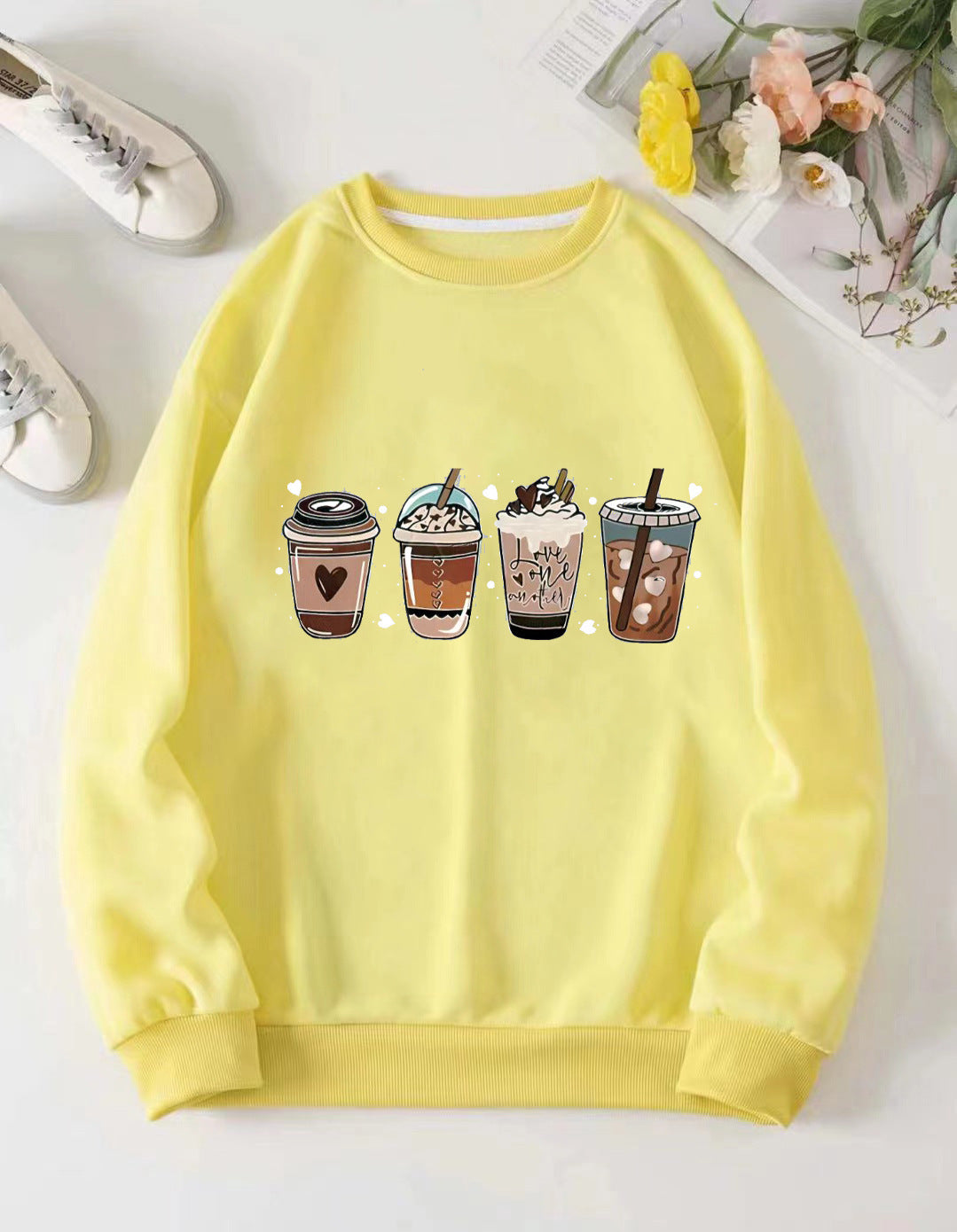 Women's Cozy Sweatshirt with Coffee Motif Lisslune