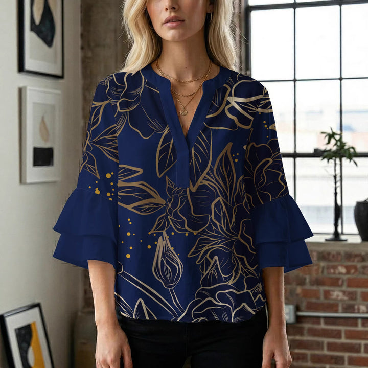 Ladies blouse with voluminous ruffled sleeves and floral print Lisslune