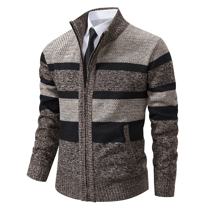 Men's stylish cardigan with high collar and striped design Lisslune