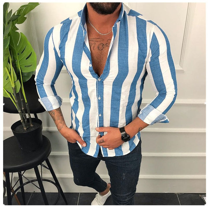 Men's long-sleeve shirt with modern stripe pattern and stylish details Lisslune