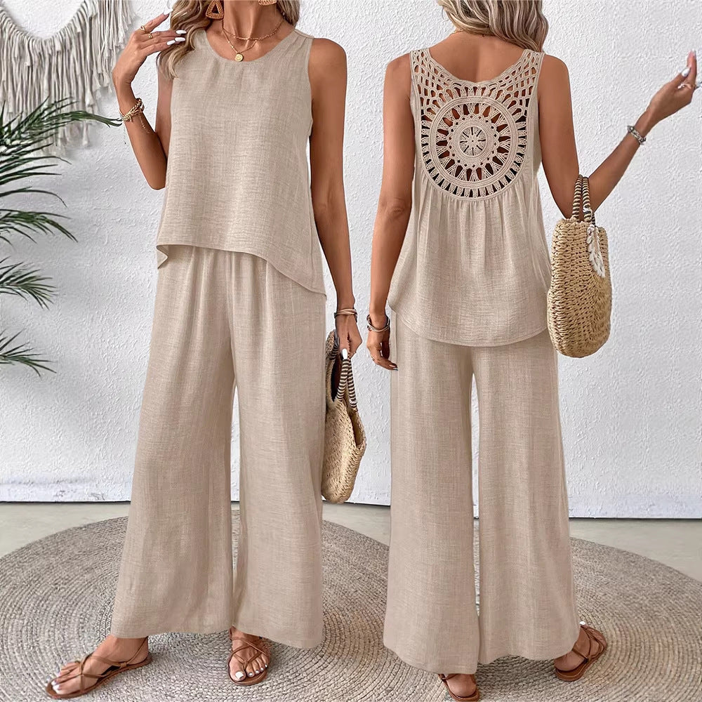 Women's airy summer set with crocheted back and loose fit Lisslune
