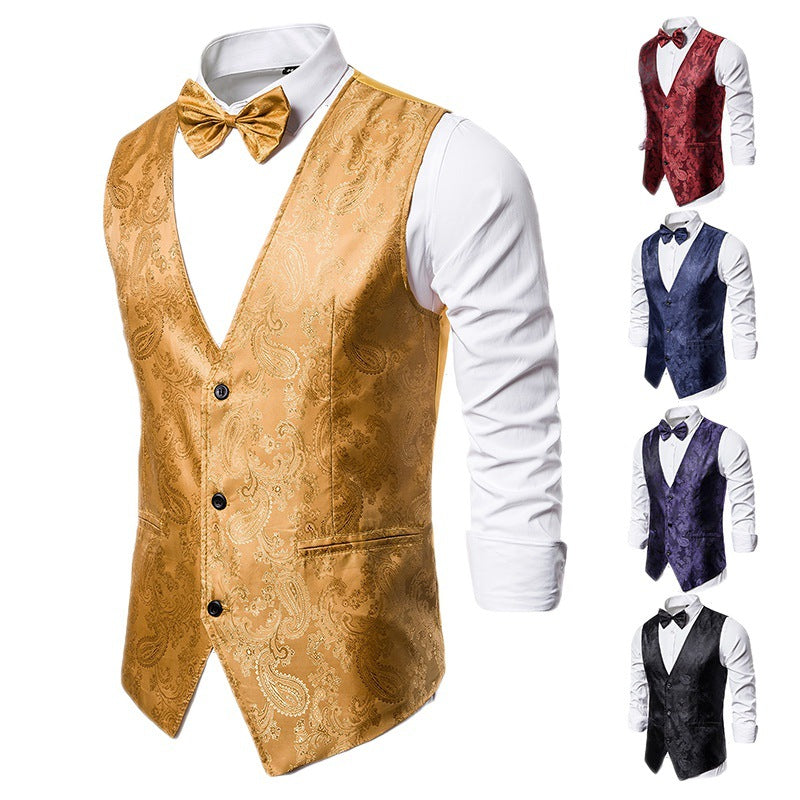 Men's Noble Vest with Floral Pattern and Matching Bowtie Lisslune