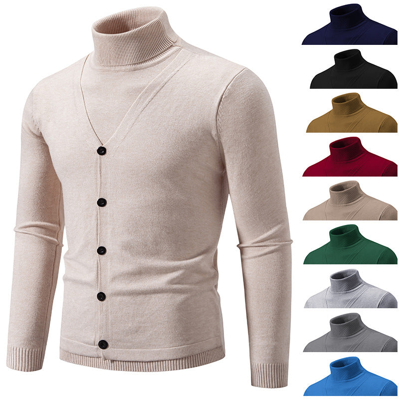 Men's elegant turtleneck sweater with buttoned front details and fine knit texture Lisslune