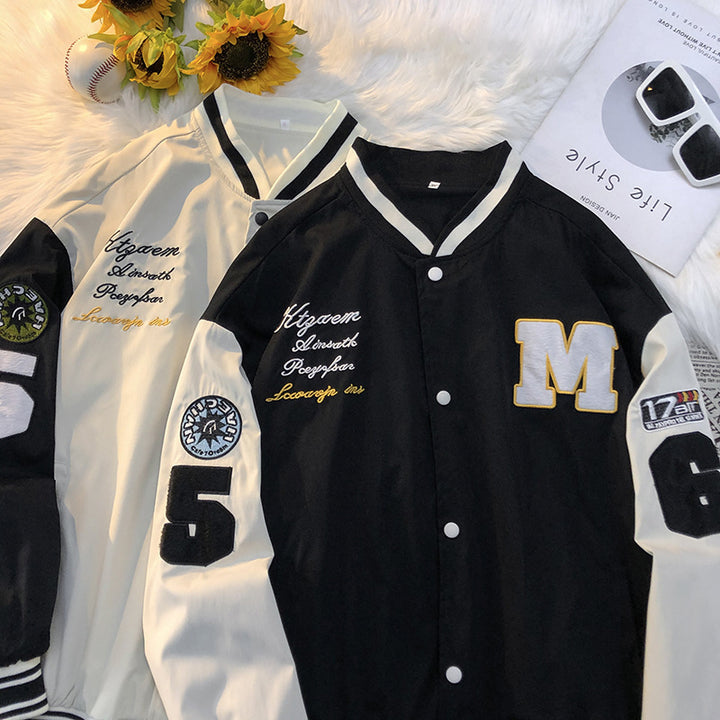 Men's college jacket with embroidered logo and contrasting sleeves Lisslune