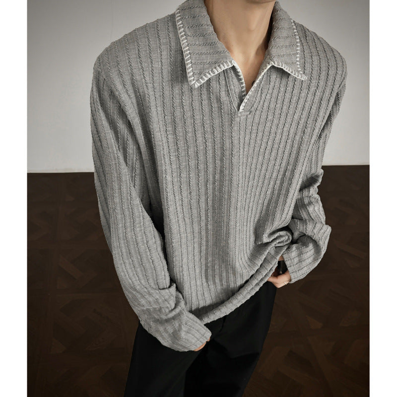Men's sweater with casual textured design and trendy collar Lisslune