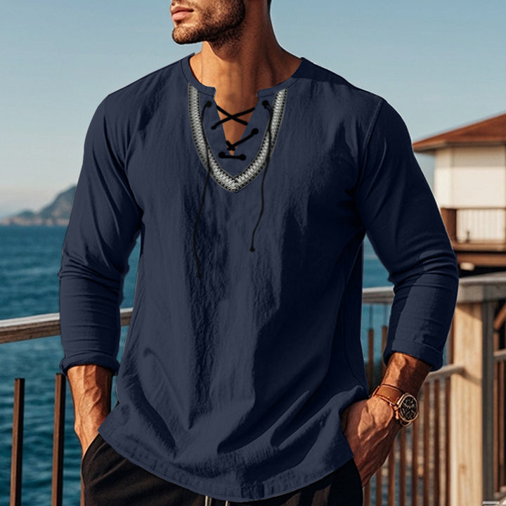 Men's Long Sleeve Shirt with Creative Lacing Design Lisslune