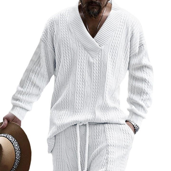 Men's casual knit sweater with V-neck and textured surface Lisslune