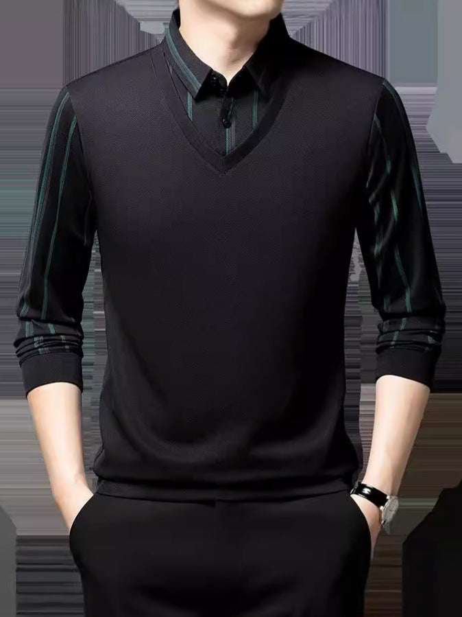 Men's V-neck sweater with striped sleeves Lisslune