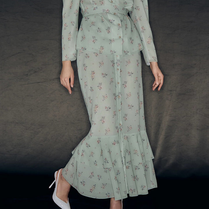 Ladies Floral Pattern Maxi Dress with Puff Sleeves Lisslune