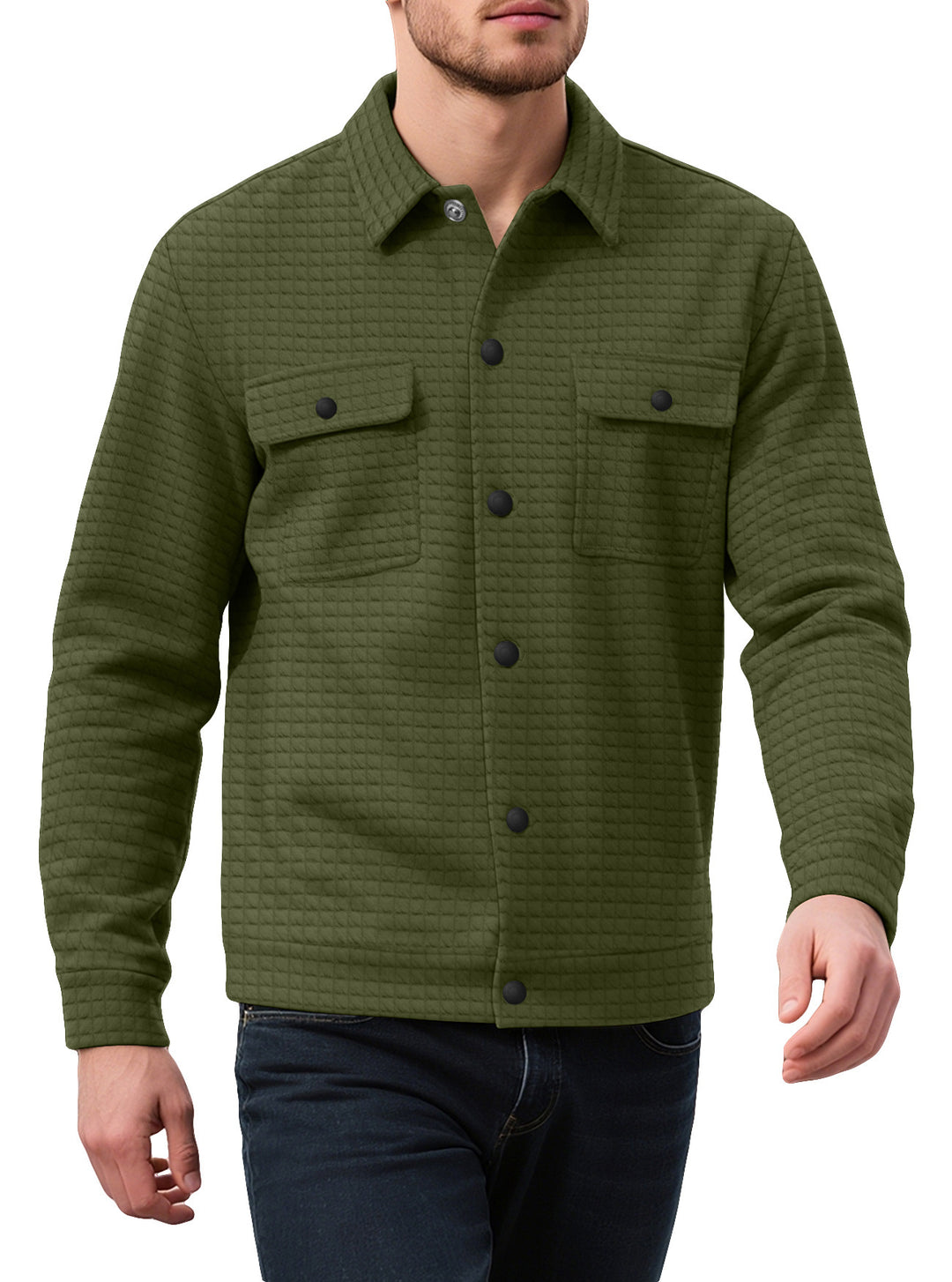 Men's casual flannel jacket with textured fabric and practical pockets Lisslune