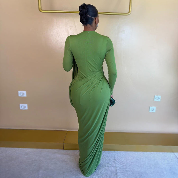 Ladies maxidress with innovative draping and figure-hugging cut