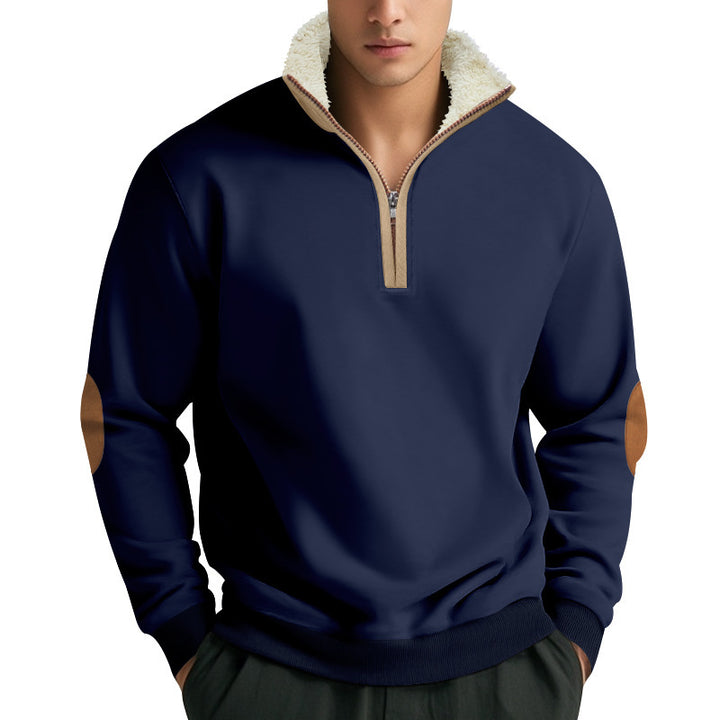 Men's stylish fleece pullover with half-zip and contrasting elbow patches Lisslune