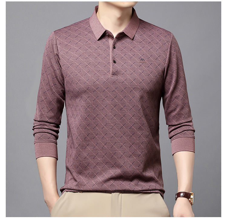 Men's Fashion Long Sleeve Polo Shirt with Textured Design Lisslune