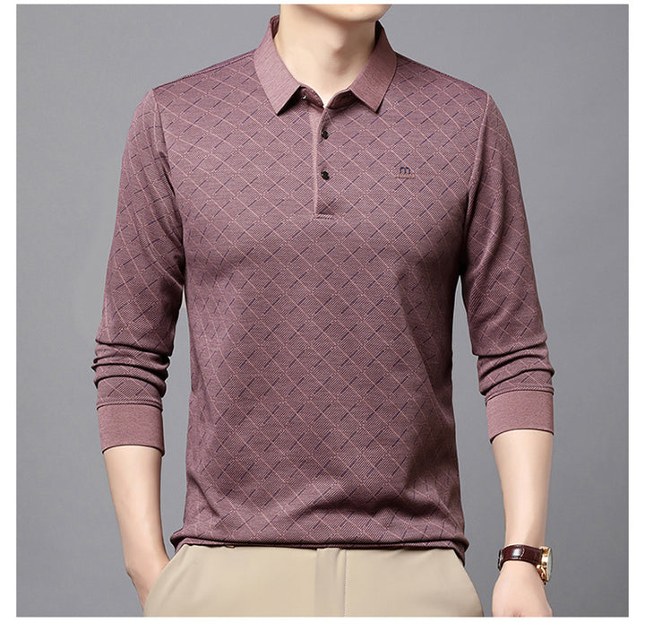 Men's Fashion Long Sleeve Polo Shirt with Textured Design Lisslune