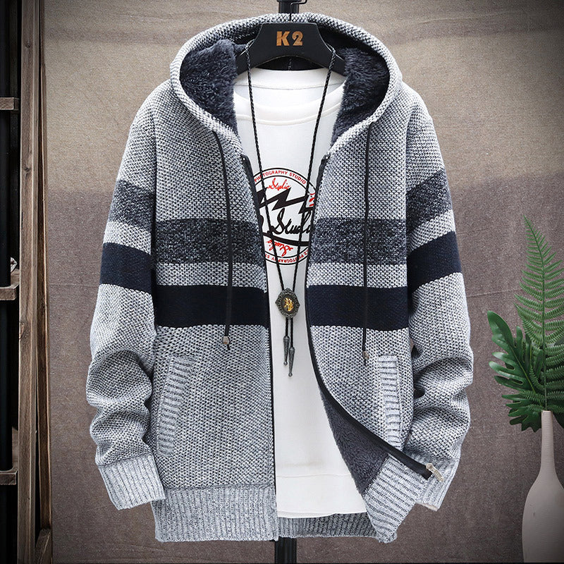 Men's fleece hoodie with high collar and texture Lisslune