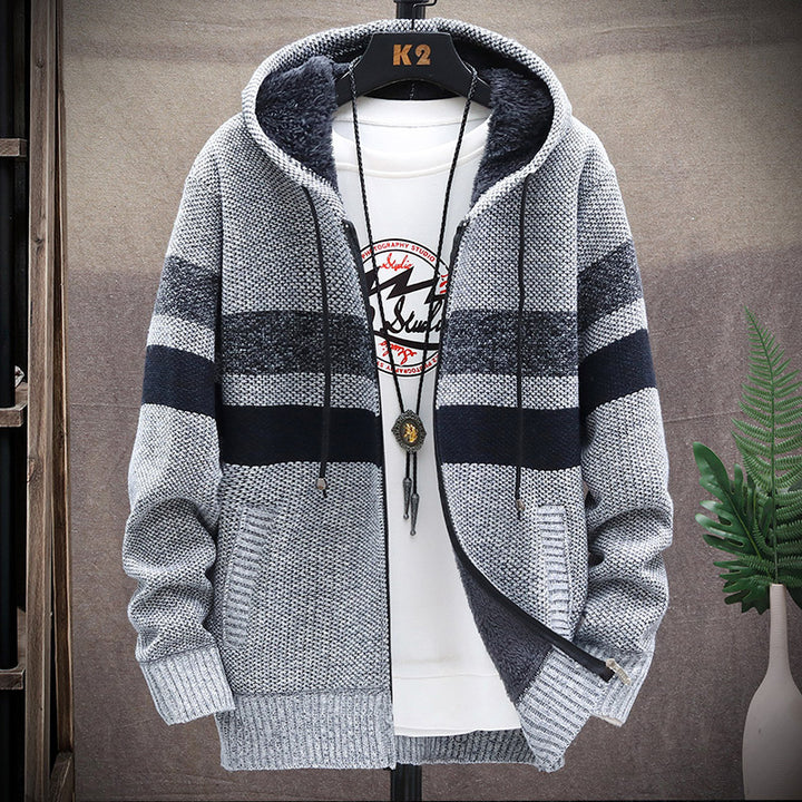 Men's fleece hoodie with high collar and texture Lisslune