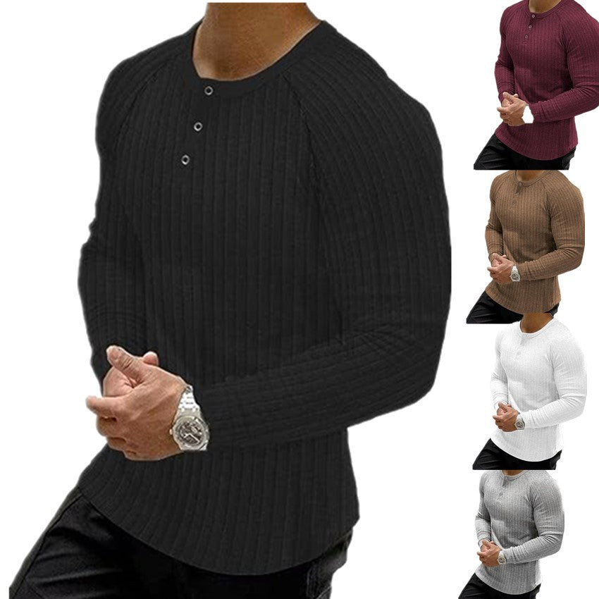 Men's long-sleeved ribbed T-shirt with button placket Lisslune