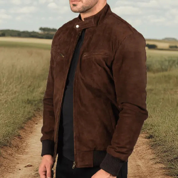 Men's suede jacket in modern design with practical pockets Lisslune