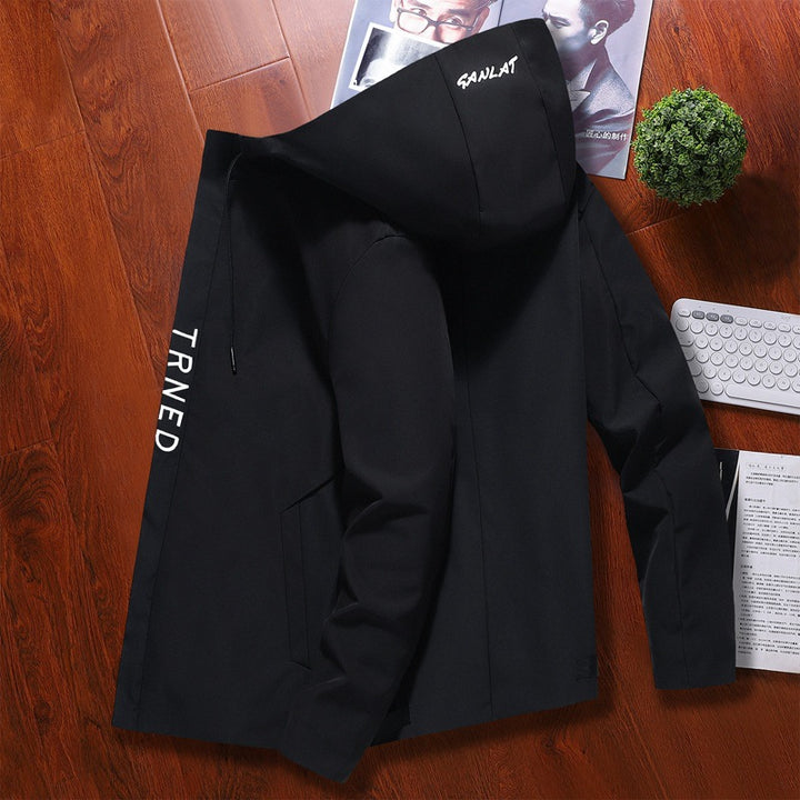 Men's stylish transitional jacket with adjustable hood design and practical zippered pockets Lisslune