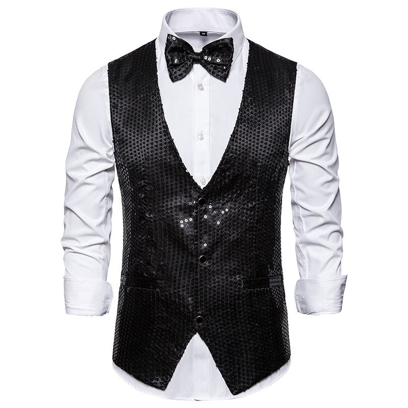 Men's shimmering sequin waistcoat with matching bow tie Lisslune