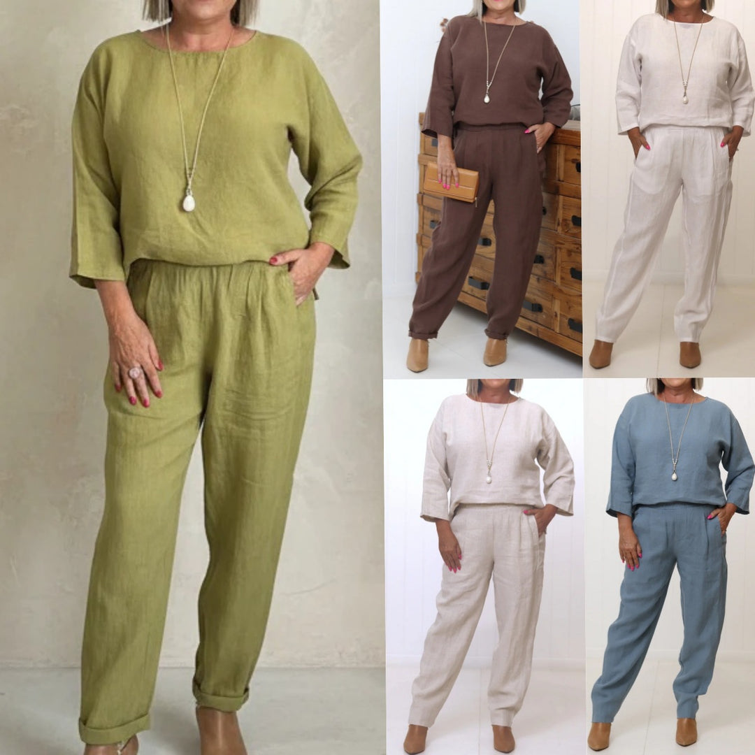 Women's Casual Linen Set with Loose-Fitting Top and Comfortable Pants Lisslune