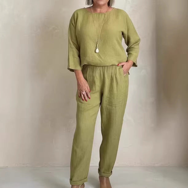 Women's Casual Linen Set with Loose-Fitting Top and Comfortable Pants Lisslune