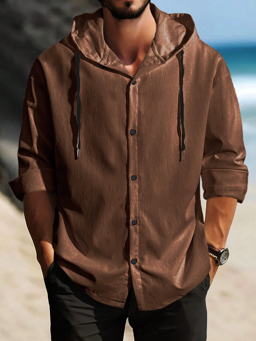 Men's Casual Shirt Jacket with Hood and High-Quality Fabric Lisslune