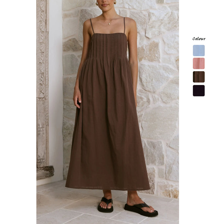 Women's maxi dress with gathered bodice and spaghetti straps Lune London